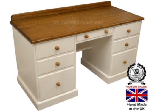 Solid Pine Desk Twin Pedestal Handcrafted Painted Contrasting
