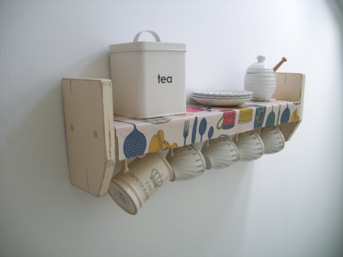 Kitchen shelf with cup hooks