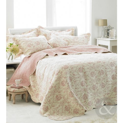 French Vintage Toile Pink Bedspread Luxury 100 Cotton Soft