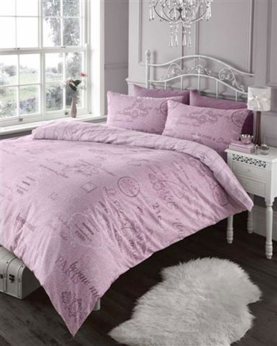 Elegant French Script Pink Duvet Cover Bed Set Shabbychic London