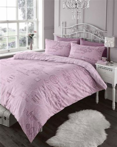 Elegant French Script Pink Duvet Cover Bed Set Shabbychic London