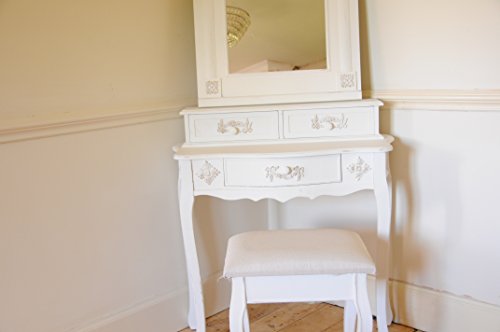 Paris Shabby Chic French Style Dressing Table With Mirror And Stool Ivory Colour Finish
