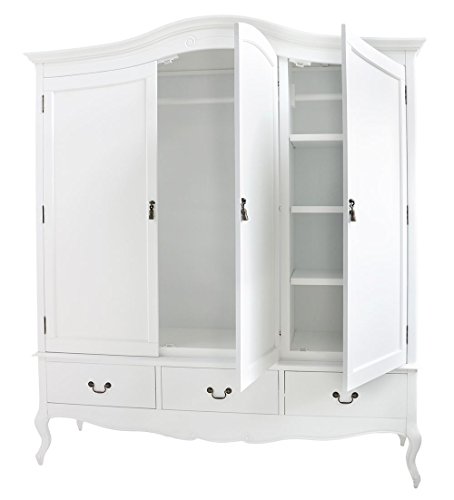 Juliette Shabby Chic White Triple Wardrobe With Hanging Rails