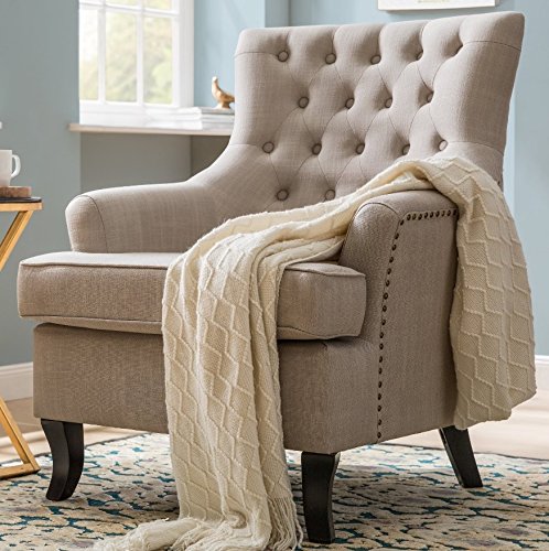 bedroom vintage armchair traditional wing back high fireside classic shabby  chic chair french style living room furniture comfy cushion button linen