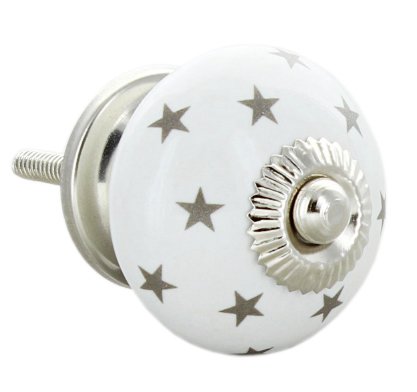 Grey Stars Round Ceramic Door Knob Vintage Shabby Chic Cupboard