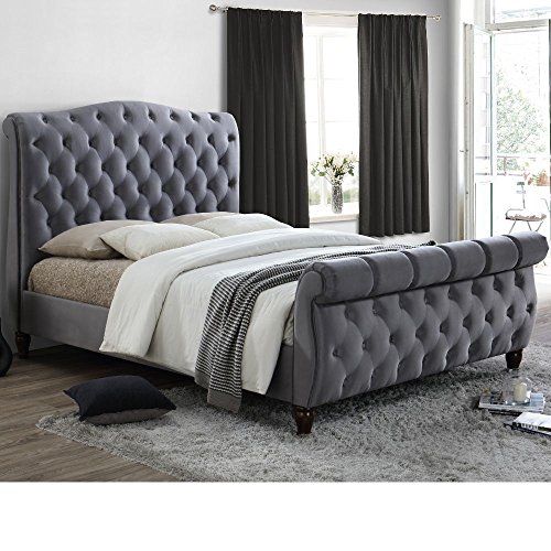 Happy Beds Colorado Classic Scroll Sleigh Bed Grey Fabric Furniture