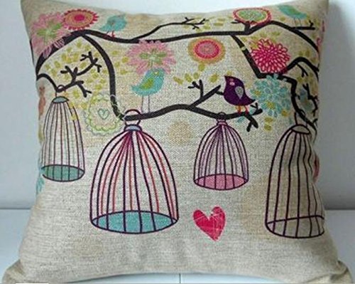 Cotton Linen Square Decorative Throw Pillow Case Cushion Cover Bird and Birdcage 18 "X18 " Cotton Linen Square Decorative Throw Pillow Case Cushion Cover Bird and Birdcage 18 &#8220;X18 &#8220; Cotton Linen Square Decorative Throw Pillow Case Cushion Cover Bird and Birdcage 18 X18 0