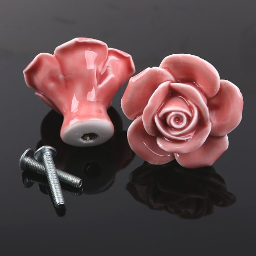 SurePromise 8PCS Ceramic Vintage Floral Rose Door Knobs Handle Drawer Kitchen Screw Black