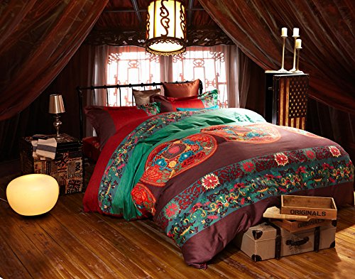 Baron Overveje Opsætning FADFAY Bohemian Egyptian Cotton 4 Pieces Bedding Set High-grade Elegant  Exotic Quilt Covers Set Boho Bed Sheets Set