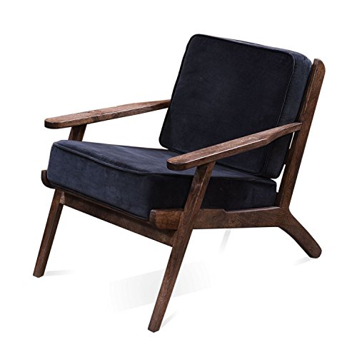 Dark Grey Vidia Velvet Armchair, Grey Chair With Wooden Arms