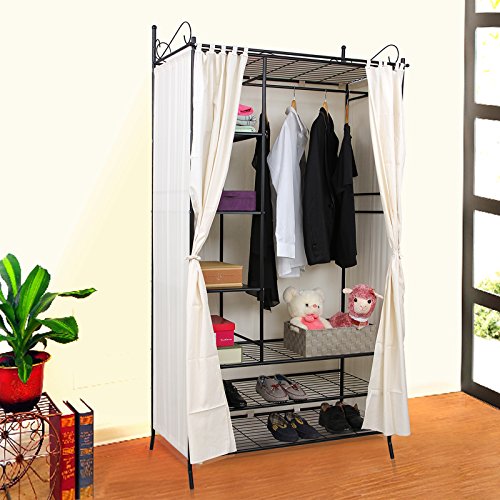 SONGMICS Wardrobe Clothes Cupboard Hanging Rail Storage Shelves