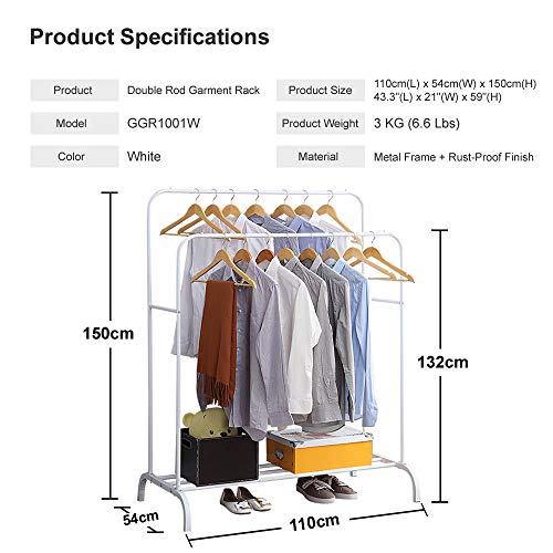 GISSAR Clothing Double Rod Garment Rack with Shelves, Metal Hang Dry ...