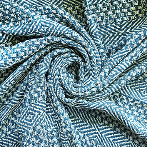 Handmade Indian Super Soft Warm Throw Blankets for Sofa and Bed 152x127 Cm Teal Blue Color Decorative Picnic Throws for Unisex and Others Reversible Cotton Blanket with Diamond Pattern Plaid