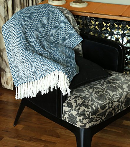 Handmade Indian Super Soft Warm Throw Blankets for Sofa and Bed 152x127 Cm Teal Blue Color Decorative Picnic Throws for Unisex and Others