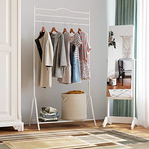 Homfa Metal Clothes Rail Coat Stand Coat Shoe Rack Hallway Organizer with Storage Shelf 90 x 44 x 176cm White