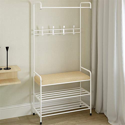 Keliour Garment Rack Clothing Garment Rack Heavy Duty Clothes Rack Commercial Grade Clothes Organizer with 2 Shelves 4 Hooks Vintage Clothing Rack Color White Size 64x30x172cm