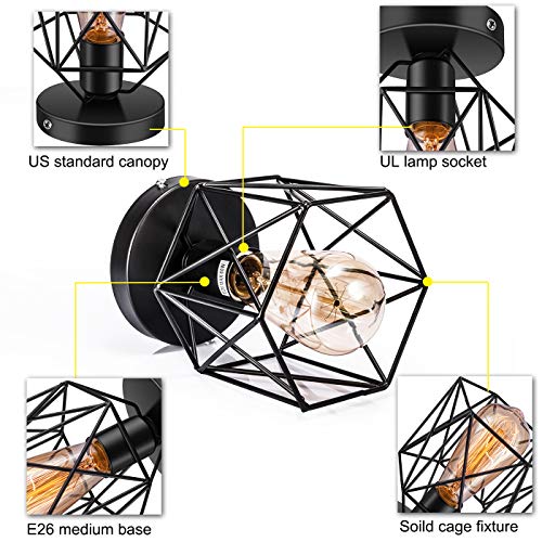 Licperron Semi Flush Mount Ceiling Light E26 E27 Retro Black Industrial Ceiling Light Fixture for Porch Hallway Kitchen Farmhouse Lighting 2 Pack